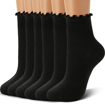 6 Pairs Womens Ruffle Ankle Socks Frilly Lettuce Edge Casual Crew Socks
