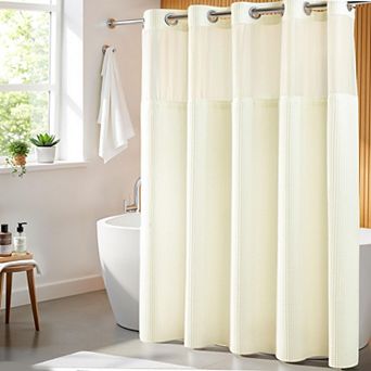 Waffle Weave Split Ring Shower Curtain Set with Snap-In Liner, Water Repellent Hotel Quality