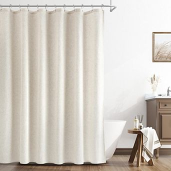 Extra Long Linen Shower Curtain Weighted Thick Fabric with Hooks Farmhouse Bathroom Decor