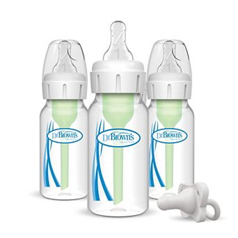 Dr. Brown’s Options+ Narrow Anti-Colic 4-oz. Plastic Baby Bottle 3-Pack with HappyPaci