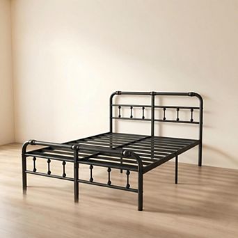 HOMZENE Full Bed Frame, Platform Bed Frame with Iron-Art Headboard, No Box Spring Needed