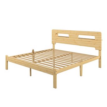 HOMZENE King Bed Frame, Platform Bed Frame with headboard & Wood Foundation,No Box Spring Needed