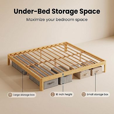 HOMZENE Bed Frame, Solid Wood Platform Bed Frame with Metal Legs,No Box Spring Needed
