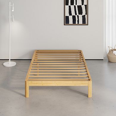 HOMZENE Bed Frame, Solid Wood Platform Bed Frame with Metal Legs,No Box Spring Needed
