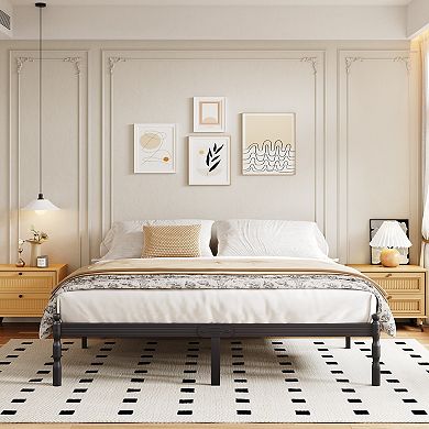 HOMZENE Bed Frame with Slats, No Box Spring Needed, Metal Platform Bed Frame, Easy Assembly