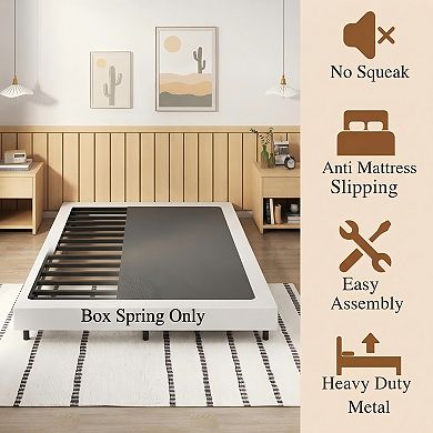 HOMZENE Box Spring, Metal Frame Mattress Foundation, High Weight Capacity, Easy Assembly