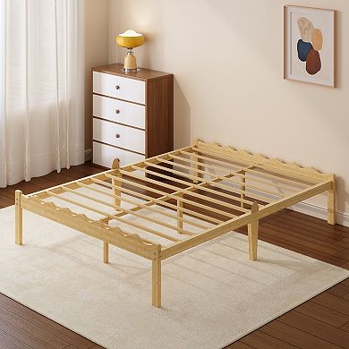 HOMZENE Bed Frame, Solid Wood Platform Bed Frame with Storage, No Box Spring Needed