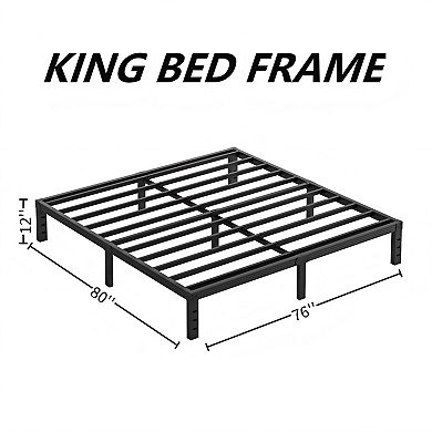 HOMZENE Bed Frame, Metal Platform Bed Frame with Slats, No Box Spring Needed, Easy Assembly