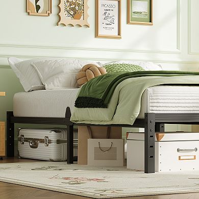 HOMZENE Bed Frame, Black Metal Bed Frame with Slats, No Box Spring Needed, Easy Assembly