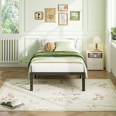HOMZENE Bed Frame, Black Metal Bed Frame with Slats, No Box Spring Needed, Easy Assembly