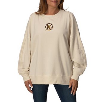 Women's The Hunger Games Mockingjay Pin Oversized Fleece Crew Sweatshirt