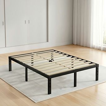 HOMZENE Bed Frame, Metal Bed Frame with Wood Slats, No Box Spring Needed for Bedroom
