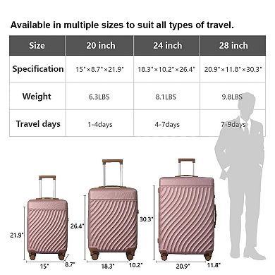 YIORTWO 3 Piece Luggage Set with TSA Lock, Hardside Spinner Suitcases 20 24 28 Inch