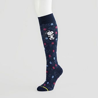 Women's Dr. Motion Peanuts Snoopy Floral Compression Knee-High Socks