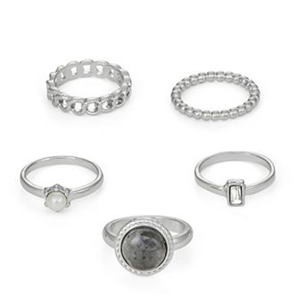SO® Silver Tone Polished 5 pc Ring Set