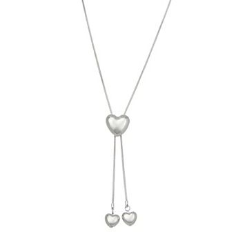 SO® Silver Tone Polished Adjustable Hearts Necklace