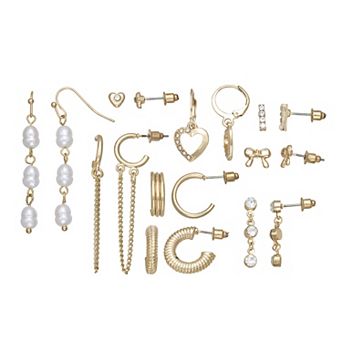 SO® Gold Tone Polished 9-Pair Earring Set