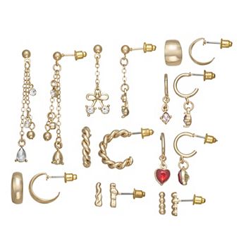 SO® Gold Tone Polished 9-Pair Earring Set