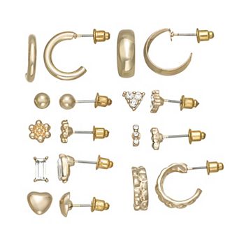 SO® Gold Tone 9-Pair Post Earring Set