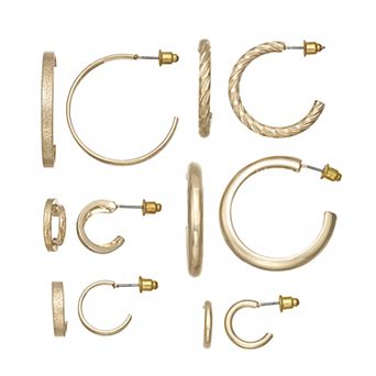 SO® Gold Tone Polished & Textured 6-Pair Hoop Earring Set