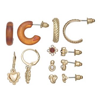 SO® Gold Tone Leverback & Post 6-Pair Earring Set