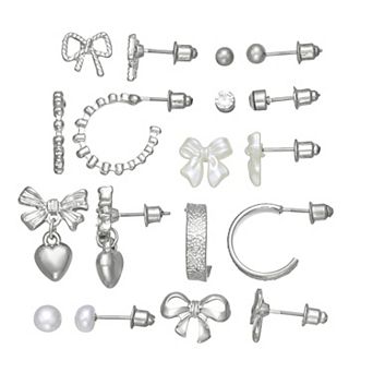 SO® Silver Tone Bow Post 9-Pair Earring Set