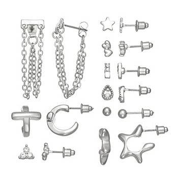 SO® Silver Tone 9-Pair Post Earring Set