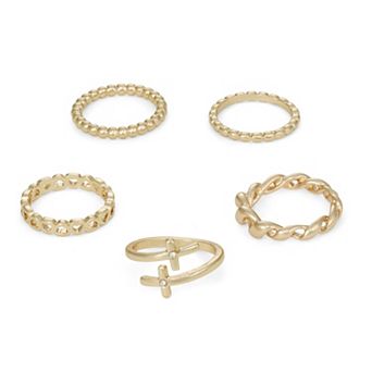 SO® Gold Tone Polished Cross 5 pc Ring Set