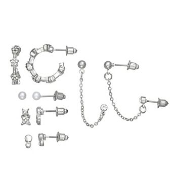 SO® Silver Tone 6-Pair Post Earring Set
