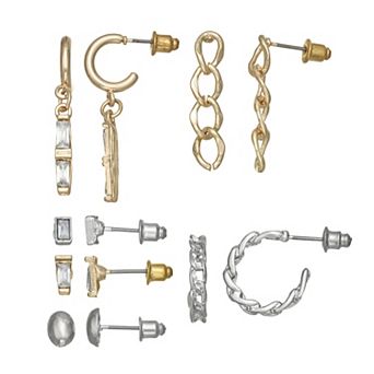 SO® Gold Tone & Silver Tone Polished 6-Pair Earring Set