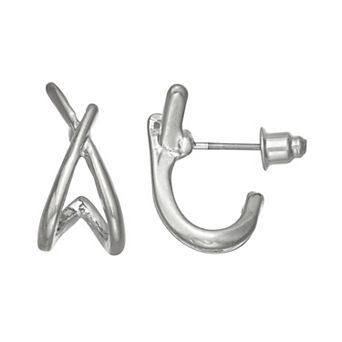 SO® Silver Tone Polished Twisted Stud Earrings