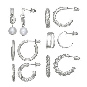 SO® Silver Tone 6-Pair Chunky Earring Set