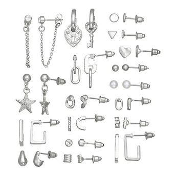 SO® Silver Tone 18-Pair Leverback & Post Earring Set