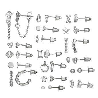 SO® Silver Tone Polished 18-Pair Mini Earring Set