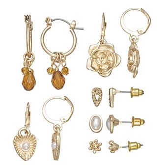SO® Gold Tone 6-Pair Leverback & Post Earring Set