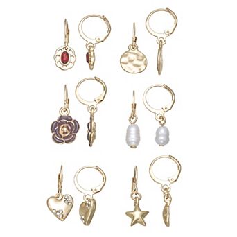SO® Gold Tone Polished 6-Pair Leverback Earring Set