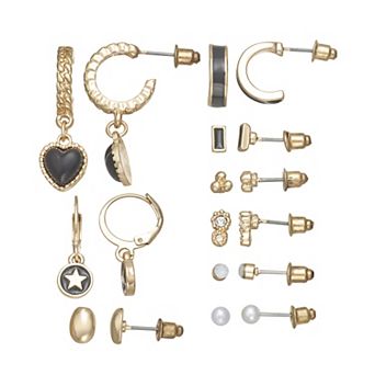 SO® Gold Tone 9-Pair Leverback & Post Earring Set