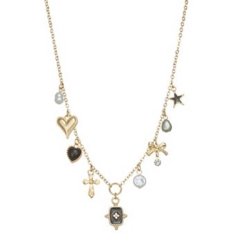 SO® Gold Tone Polished Dainty Charms Necklace