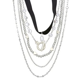SO® Silver Tone Polished 5 pc Mixed Choker Set