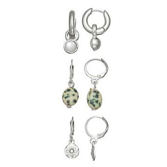 SO® Silver Tone Polished Post Back Earrings Trio Charm Set