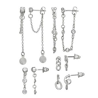 SO® Silver Tone Polished 5 pc Dainty Earring Set