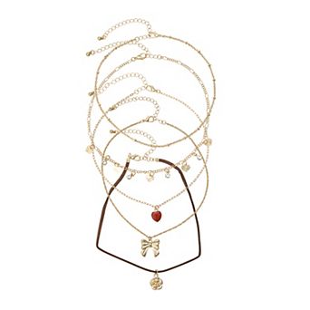 SO® Gold Tone Polished 5-Pack Charms Choker Set