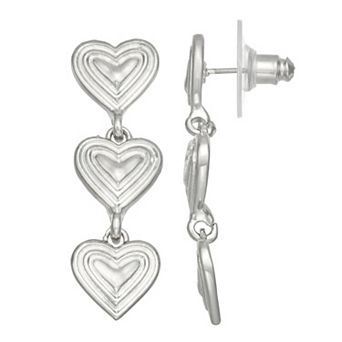 SO® Silver Tone Polished Heart Drop Earrings