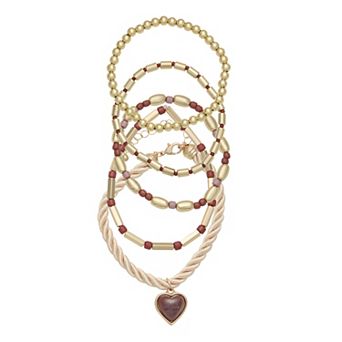 SO® Gold Tone Polished 5 pc Stretch Bracelet Set