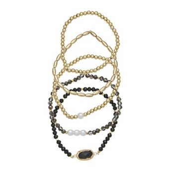 SO® Gold Tone Polished 5 pc Stretch Bracelet Set