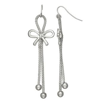 SO® Silver Tone Polished Linear Bow Earrings