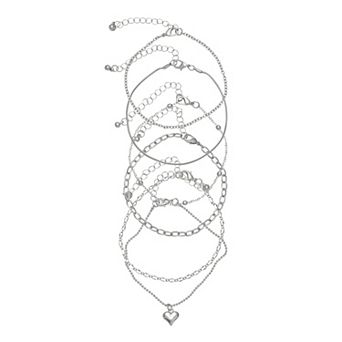 SO® Silver Tone Polished 6 pc Dainty Chain Bracelet Set