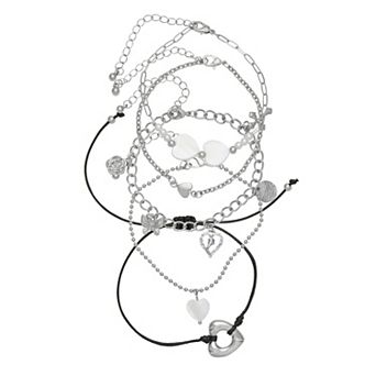 SO® Silver Tone Polished 5 pc Charms Bracelet Set