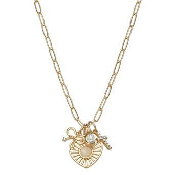 SO® Gold Tone Polished Cluster Charms Necklace