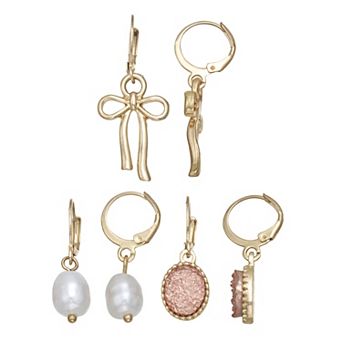 SO® Gold Tone Polished 3-Pair Huggie Earring Set